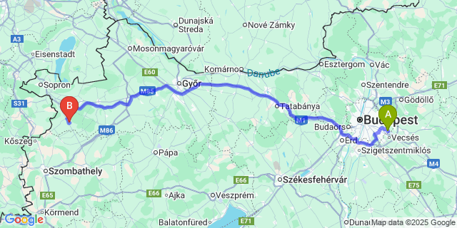 Map: Budapest Airport (BUD), Ferihegy, Liszt Ferenc to Nemeskér