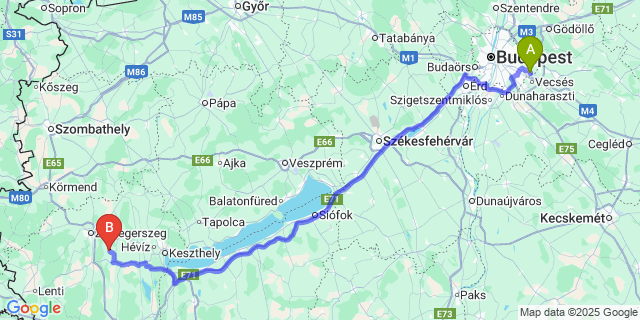 Map: Budapest Airport (BUD), Ferihegy, Liszt Ferenc to Nemesszentandrás