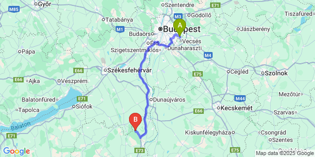 Map: Budapest Airport (BUD), Ferihegy, Liszt Ferenc to Németkér