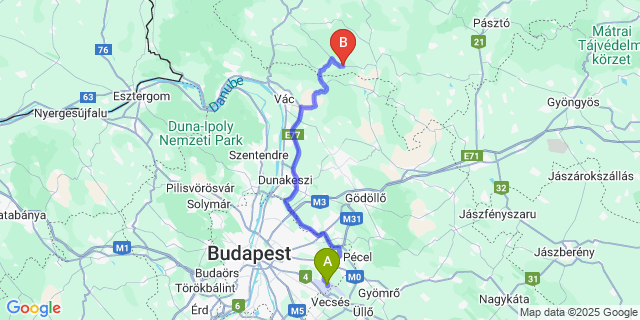 Map: Budapest Airport (BUD), Ferihegy, Liszt Ferenc to Nézsa