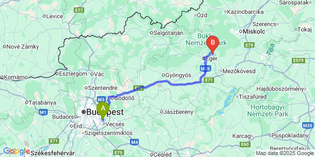 Map: Budapest Airport (BUD), Ferihegy, Liszt Ferenc to Noszvaj