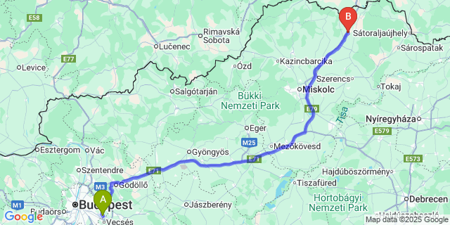 Map: Budapest Airport (BUD), Ferihegy, Liszt Ferenc to Novajidrány