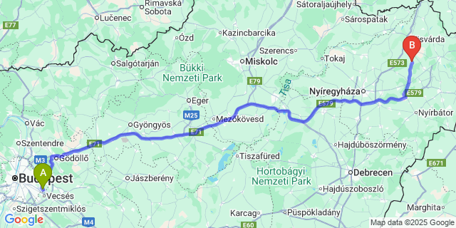 Map: Budapest Airport (BUD), Ferihegy, Liszt Ferenc to Nyírkarász