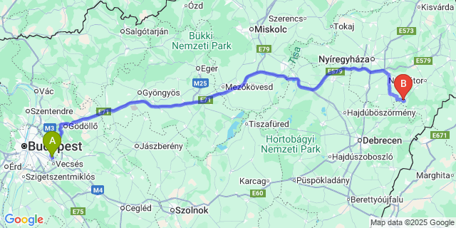 Map: Budapest Airport (BUD), Ferihegy, Liszt Ferenc to Nyírmihálydi