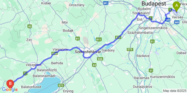 Map: Budapest Airport (BUD), Ferihegy, Liszt Ferenc to Óbudavár