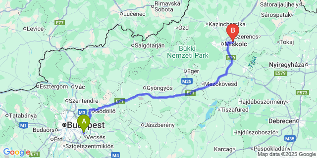 Map: Budapest Airport (BUD), Ferihegy, Liszt Ferenc to Onga