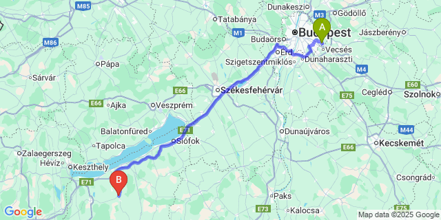 Map: Budapest Airport (BUD), Ferihegy, Liszt Ferenc to Öreglak