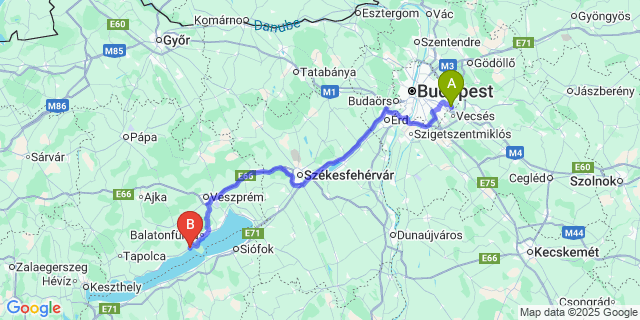 Map: Budapest Airport (BUD), Ferihegy, Liszt Ferenc to Örvényes