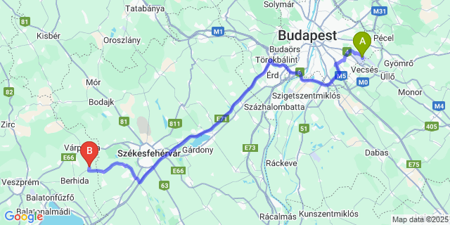 Map: Budapest Airport (BUD), Ferihegy, Liszt Ferenc to Ősi