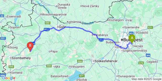 Map: Budapest Airport (BUD), Ferihegy, Liszt Ferenc to Ostffyasszonyfa