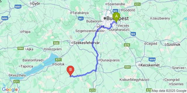 Map: Budapest Airport (BUD), Ferihegy, Liszt Ferenc to Ozora