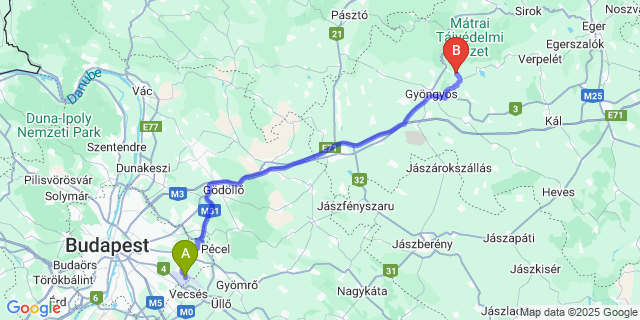 Map: Budapest Airport (BUD), Ferihegy, Liszt Ferenc to Pálosvörösmart