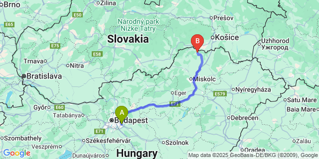 Map: Budapest Airport (BUD), Ferihegy, Liszt Ferenc to Pamlény