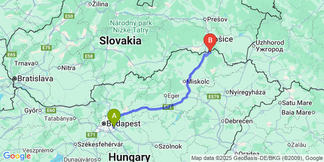 Map: Budapest Airport (BUD), Ferihegy, Liszt Ferenc to Pányok