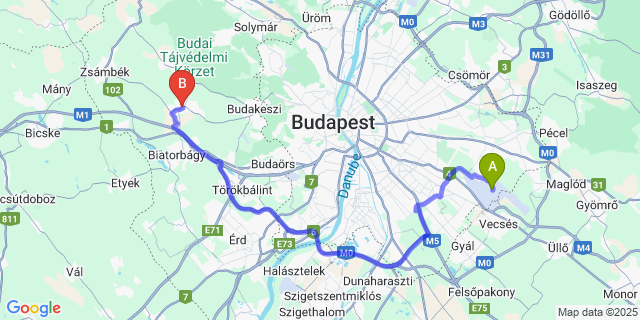 Map: Budapest Airport (BUD), Ferihegy, Liszt Ferenc to Páty