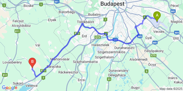 Map: Budapest Airport (BUD), Ferihegy, Liszt Ferenc to Pázmánd
