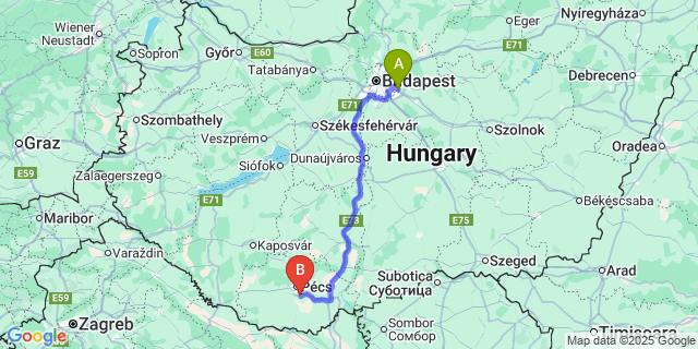 Map: Budapest Airport (BUD), Ferihegy, Liszt Ferenc to Pécsudvard