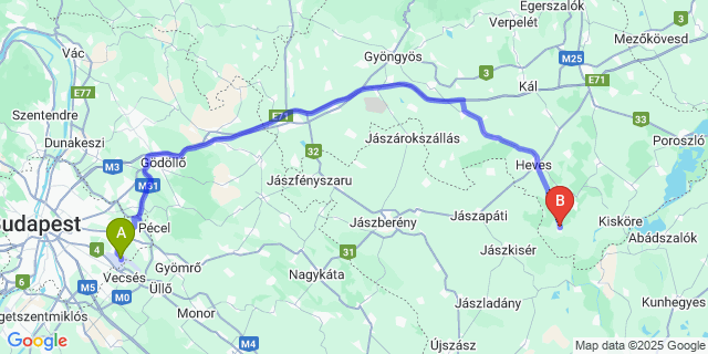 Map: Budapest Airport (BUD), Ferihegy, Liszt Ferenc to Pély