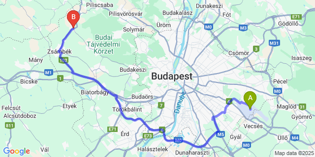 Map: Budapest Airport (BUD), Ferihegy, Liszt Ferenc to Perbál