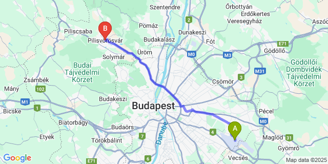 Map: Budapest Airport (BUD), Ferihegy, Liszt Ferenc to Pilisvörösvár