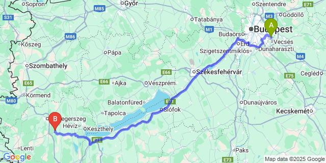 Map: Budapest Airport (BUD), Ferihegy, Liszt Ferenc to Pölöske