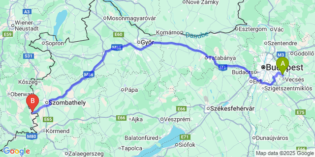 Map: Budapest Airport (BUD), Ferihegy, Liszt Ferenc to Pornóapáti