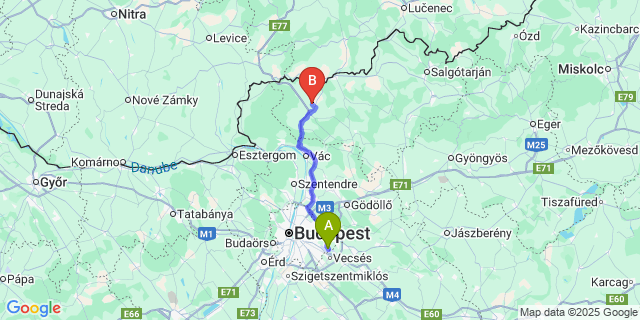 Map: Budapest Airport (BUD), Ferihegy, Liszt Ferenc to Pusztaberki