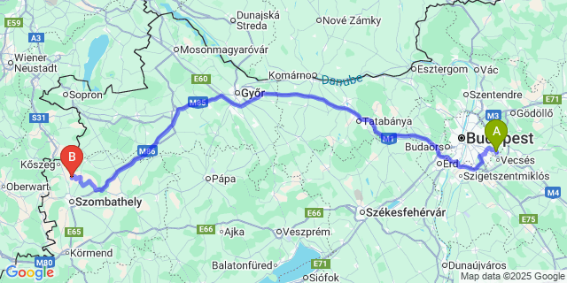 Map: Budapest Airport (BUD), Ferihegy, Liszt Ferenc to Pusztacsó