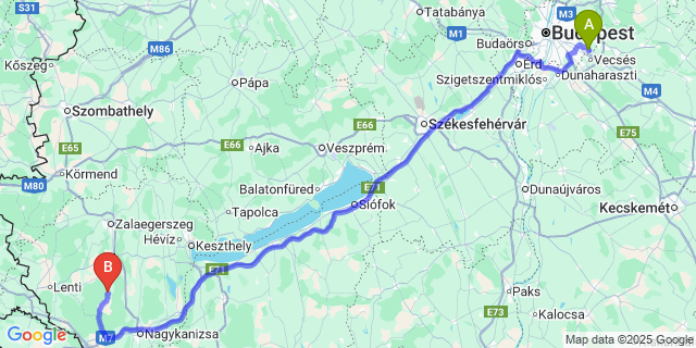 Map: Budapest Airport (BUD), Ferihegy, Liszt Ferenc to Pusztamagyaród