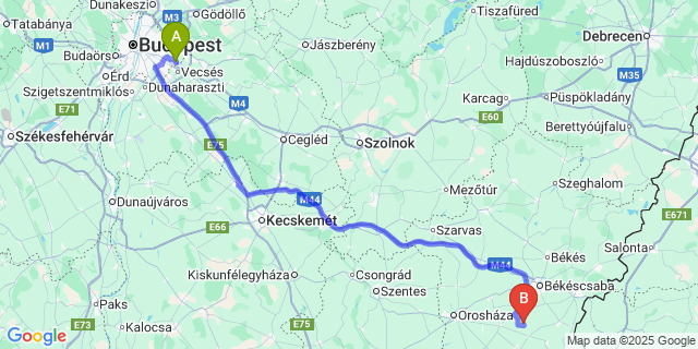 Map: Budapest Airport (BUD), Ferihegy, Liszt Ferenc to Pusztaottlaka