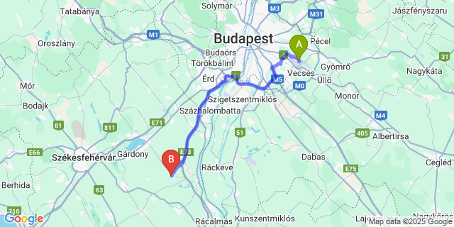 Map: Budapest Airport (BUD), Ferihegy, Liszt Ferenc to Pusztaszabolcs