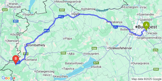 Map: Budapest Airport (BUD), Ferihegy, Liszt Ferenc to Rábagyarmat