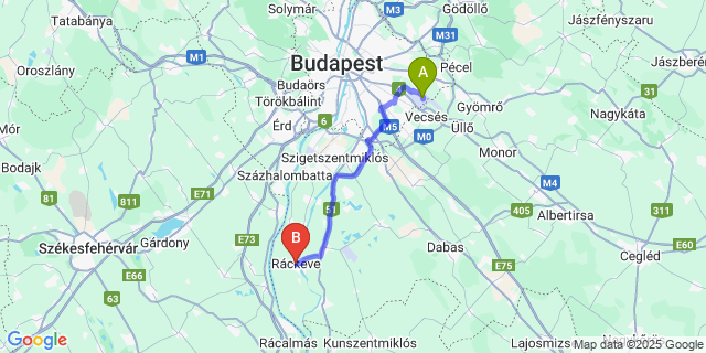 Map: Budapest Airport (BUD), Ferihegy, Liszt Ferenc to Ráckeve