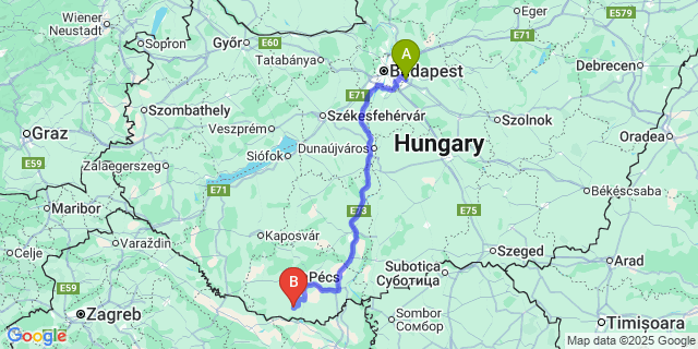 Map: Budapest Airport (BUD), Ferihegy, Liszt Ferenc to Rádfalva