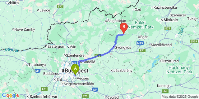 Map: Budapest Airport (BUD), Ferihegy, Liszt Ferenc to Recsk