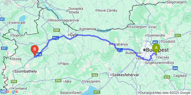 Map: Budapest Airport (BUD), Ferihegy, Liszt Ferenc to Répcelak