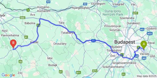 Map: Budapest Airport (BUD), Ferihegy, Liszt Ferenc to Románd
