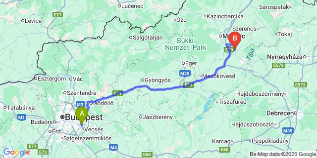 Map: Budapest Airport (BUD), Ferihegy, Liszt Ferenc to Sajóhídvég