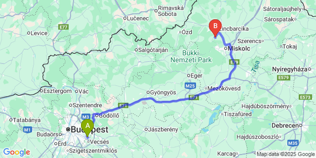 Map: Budapest Airport (BUD), Ferihegy, Liszt Ferenc to Sajólászlófalva