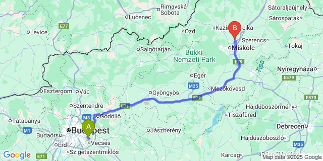 Map: Budapest Airport (BUD), Ferihegy, Liszt Ferenc to Sajópálfala