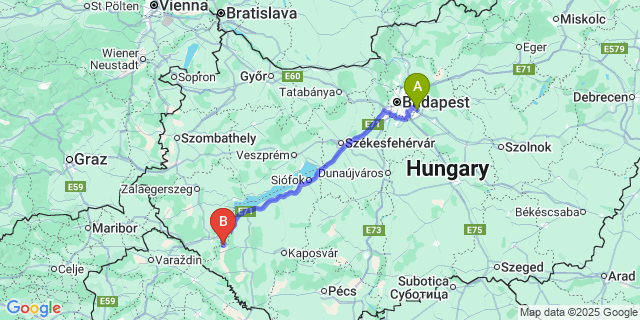 Map: Budapest Airport (BUD), Ferihegy, Liszt Ferenc to Sand