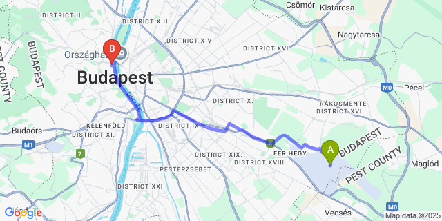 Map: Budapest Airport (BUD), Ferihegy, Liszt Ferenc to Santico Art Hotel and Hostel
