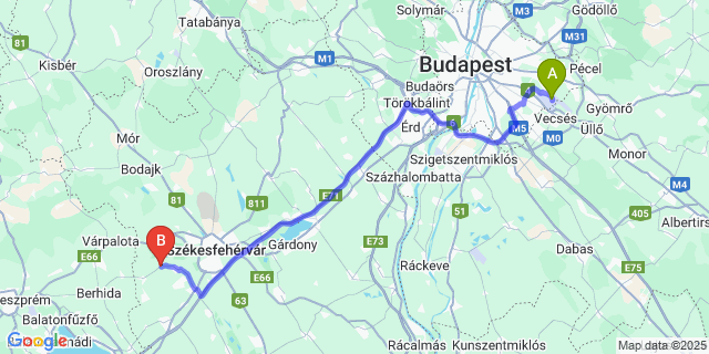Map: Budapest Airport (BUD), Ferihegy, Liszt Ferenc to Sárkeszi