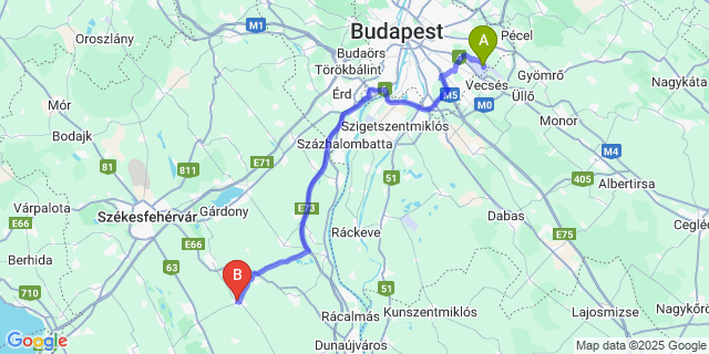 Map: Budapest Airport (BUD), Ferihegy, Liszt Ferenc to Sárosd