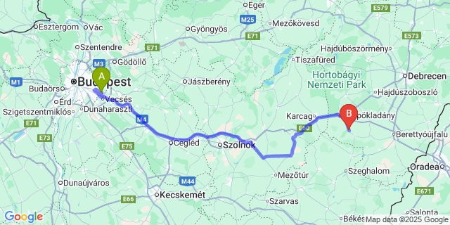 Map: Budapest Airport (BUD), Ferihegy, Liszt Ferenc to Sárrétudvari