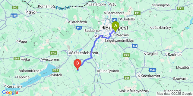 Map: Budapest Airport (BUD), Ferihegy, Liszt Ferenc to Sárszentágota