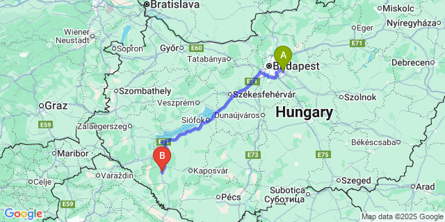 Map: Budapest Airport (BUD), Ferihegy, Liszt Ferenc to Segesd