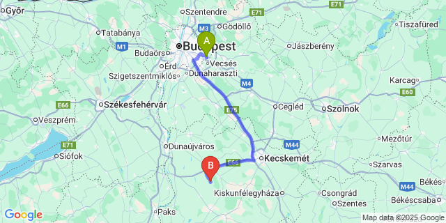 Map: Budapest Airport (BUD), Ferihegy, Liszt Ferenc to Soltszentimre