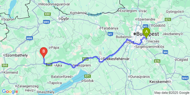 Map: Budapest Airport (BUD), Ferihegy, Liszt Ferenc to Somlóvecse