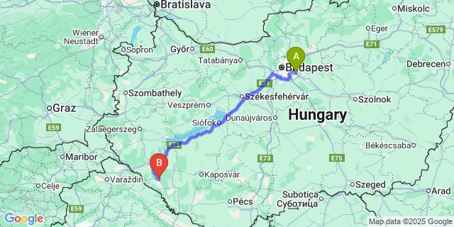 Map: Budapest Airport (BUD), Ferihegy, Liszt Ferenc to Somogycsicsó